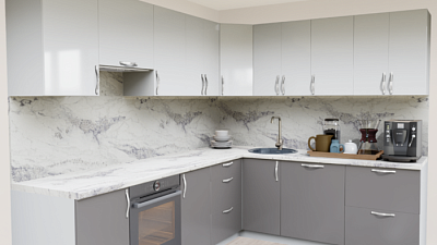 Кухня угловая Белый глянец - Графит глянец